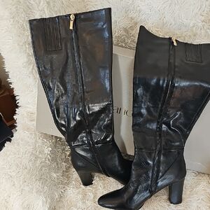 Franco Sarto Shiny Black Heeled Boots